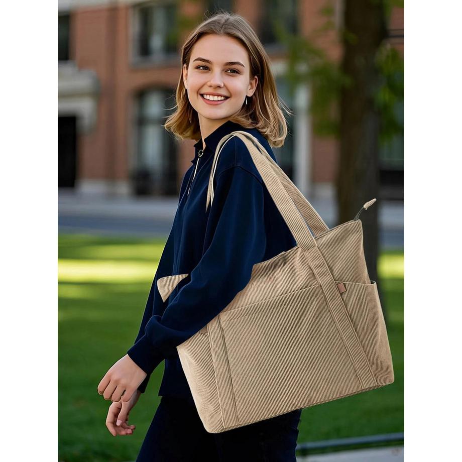 Only-bags.store Cordtasche mit Reissverschluss und Laptopfach  