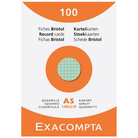 Exacompta Étui de 100 fiches - bristol quadrillé 5x5 non perforé 148x210mm - x 10  