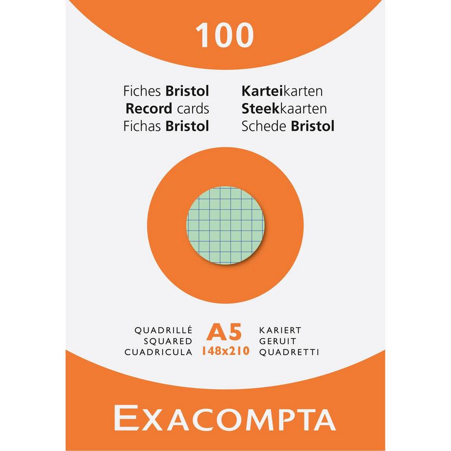 Étui de 100 fiches - bristol quadrillé 5x5 non perforé 148x210mm - x 10