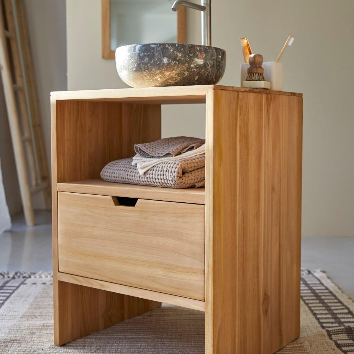 Tikamoon Waschtischunterschrank aus massivem Teakholz 60 cm Kwarto  