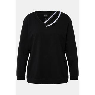 Ulla Popken  Sweat-shirt à manches longues, avec bandes fantaisie et col en V 