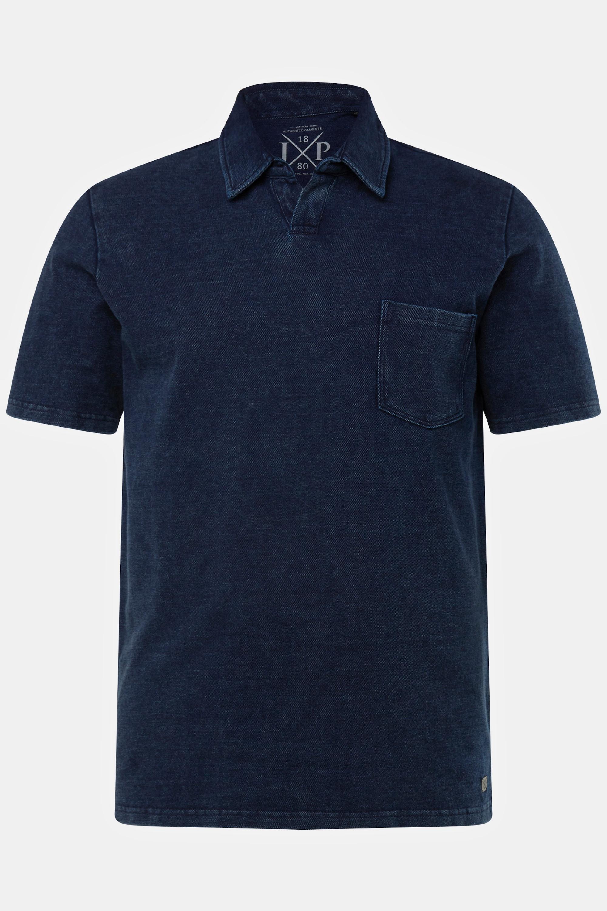 JP1880  Maglia polo di piqué con effetto jeans e mezze maniche dark blue denim 