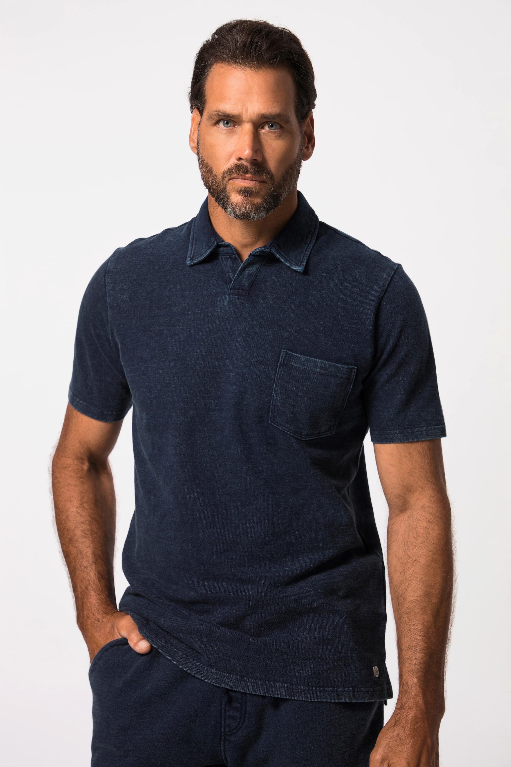 JP1880  Maglia polo di piqué con effetto jeans e mezze maniche dark blue denim 