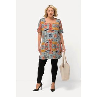 Ulla Popken  Longshirt, Patchdruck, A-Linie, Carree-Ausschnitt, Halbarm 