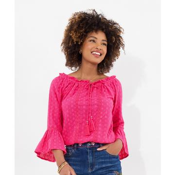 Broderie-Top mit gerafftem Saum