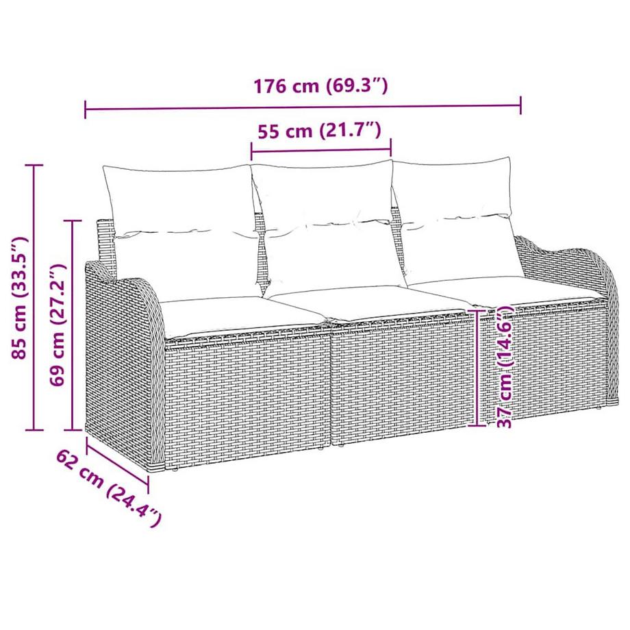 VidaXL Canapé d’extérieur poly rattan  