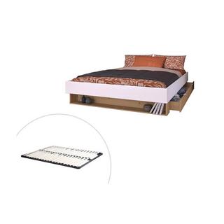 Vente-unique Letto con cassetto e nicchia 160 x 200 cm Bianco e Naturale + Rete - MISTA  