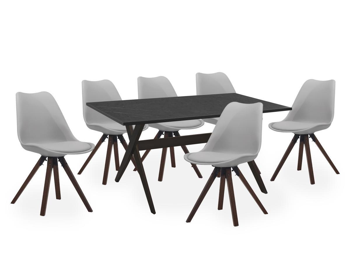 Vente-unique Table à manger 6 couverts en MDF et hêtre - Anthracite et naturel foncé - SERANI  