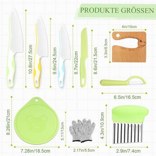 Activity-board  Kindermesser 9-teiliges Kinder-Küchenmesser-Set zum Schneiden und Kochen von Obst oder Gemüse für kleine Kinder, Sicherheits-Holzmesser-Schneidebrett-Schälmesser 