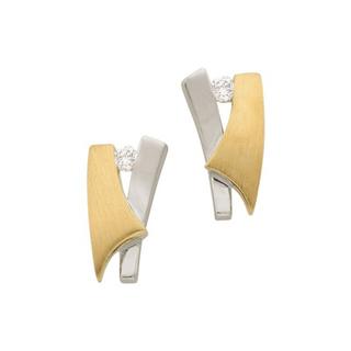 MUAU Schmuck  Clous d'oreilles bicolores or jaune/blanc 750 diamant 0.03ct. 11x6mm 