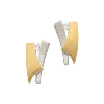 Clous d'oreilles bicolores or jaune/blanc 750 diamant 0.03ct. 11x6mm