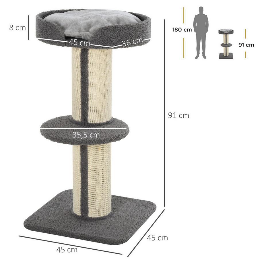 Northio  Arbres à chat pour chats, capacité de charge 30 kg, arbre à chat avec plateforme, stable, sisal, gris 