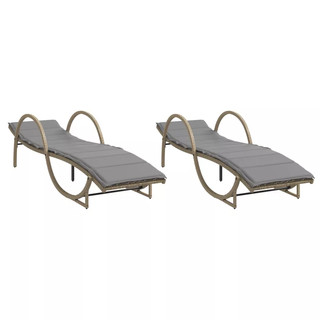 vidaXL Chaises longues lot de 2 avec coussins beige résine tressée