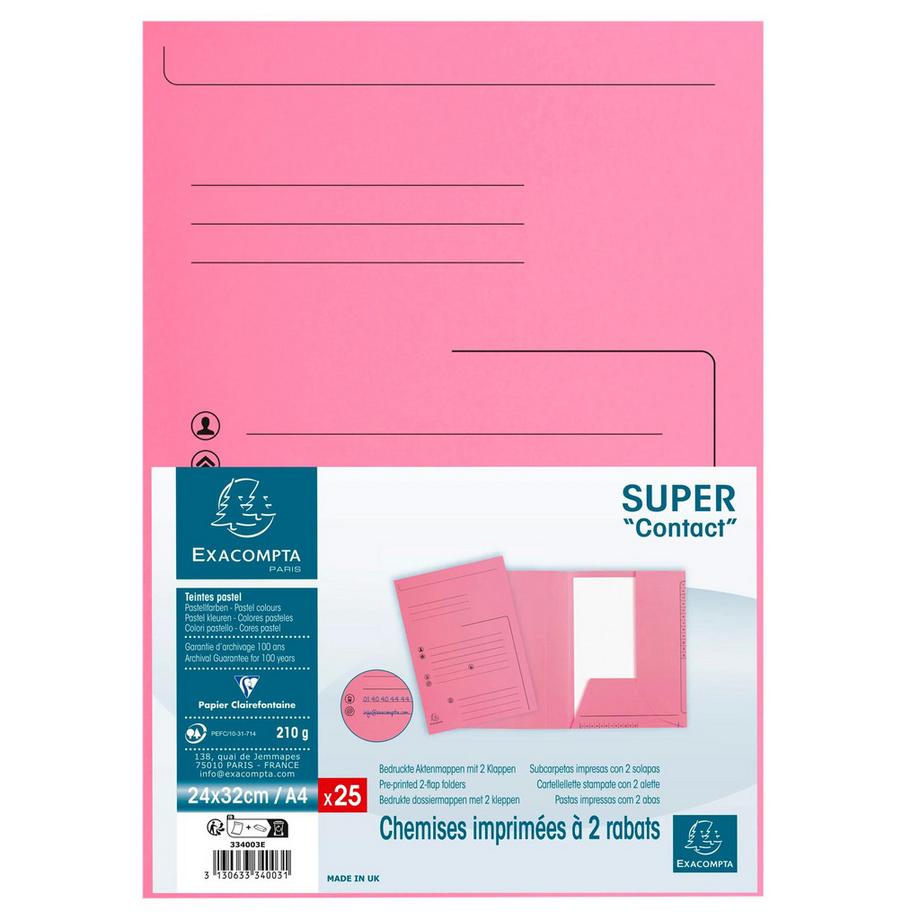 Exacompta 25er Packung Aktenmappen mit 2 Klappen SUPER 210 Contact - 24x32cm - x 5  