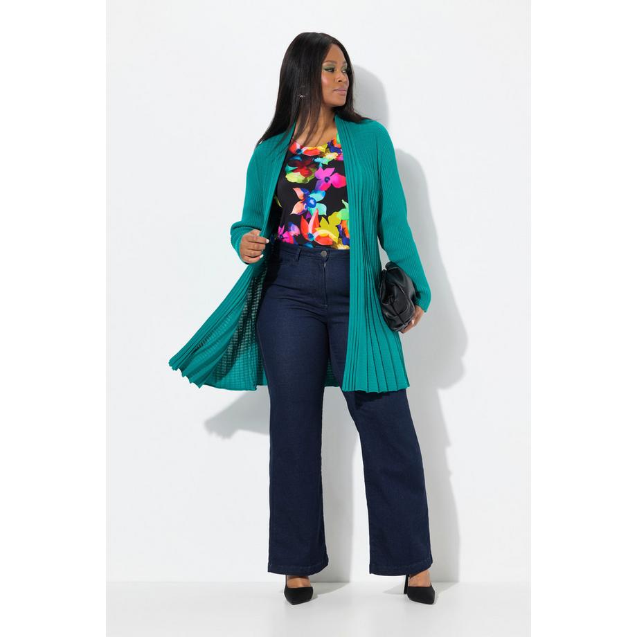 Ulla Popken Cardigan Plissé Maille Col Châle Manches Longues Coupe Évasée  