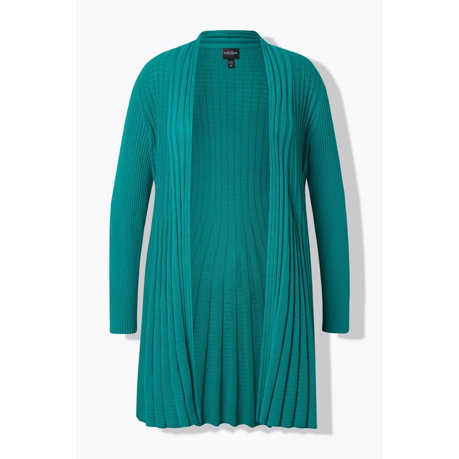 Ulla Popken Cardigan Plissé Maille Col Châle Manches Longues Coupe Évasée  