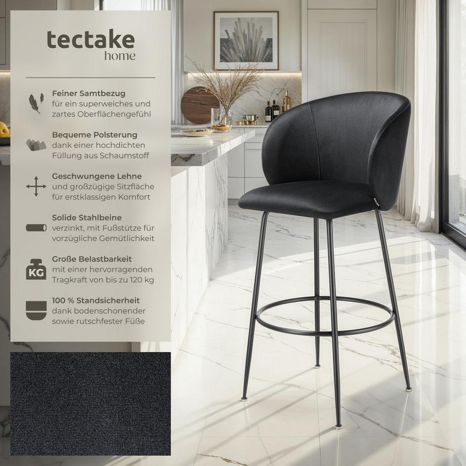 Tectake Chaise de bar LUANA en velours rembourré  
