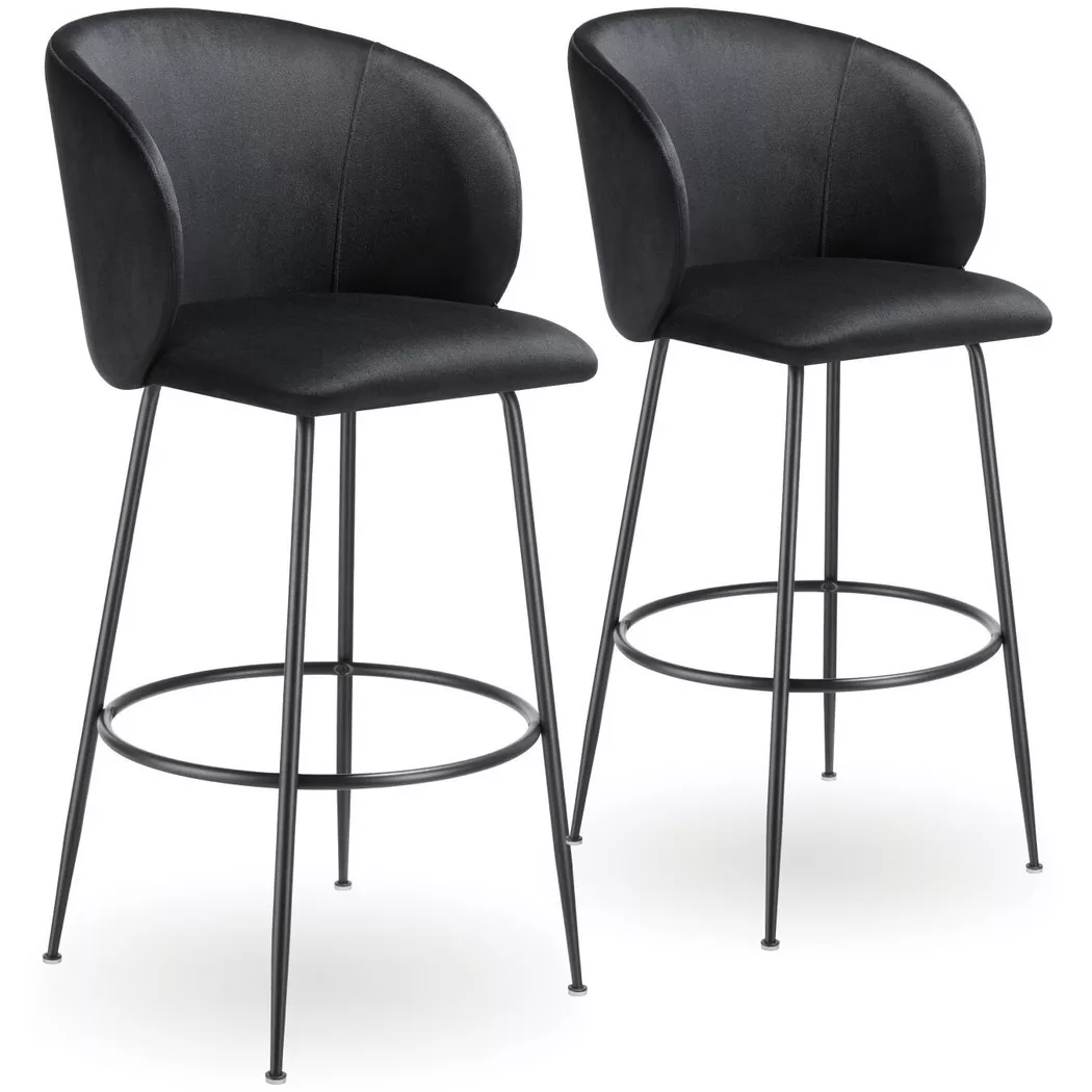 Tectake - Chaise de bar LUANA en velours rembourré, 2 Stück, Noir Imprimé