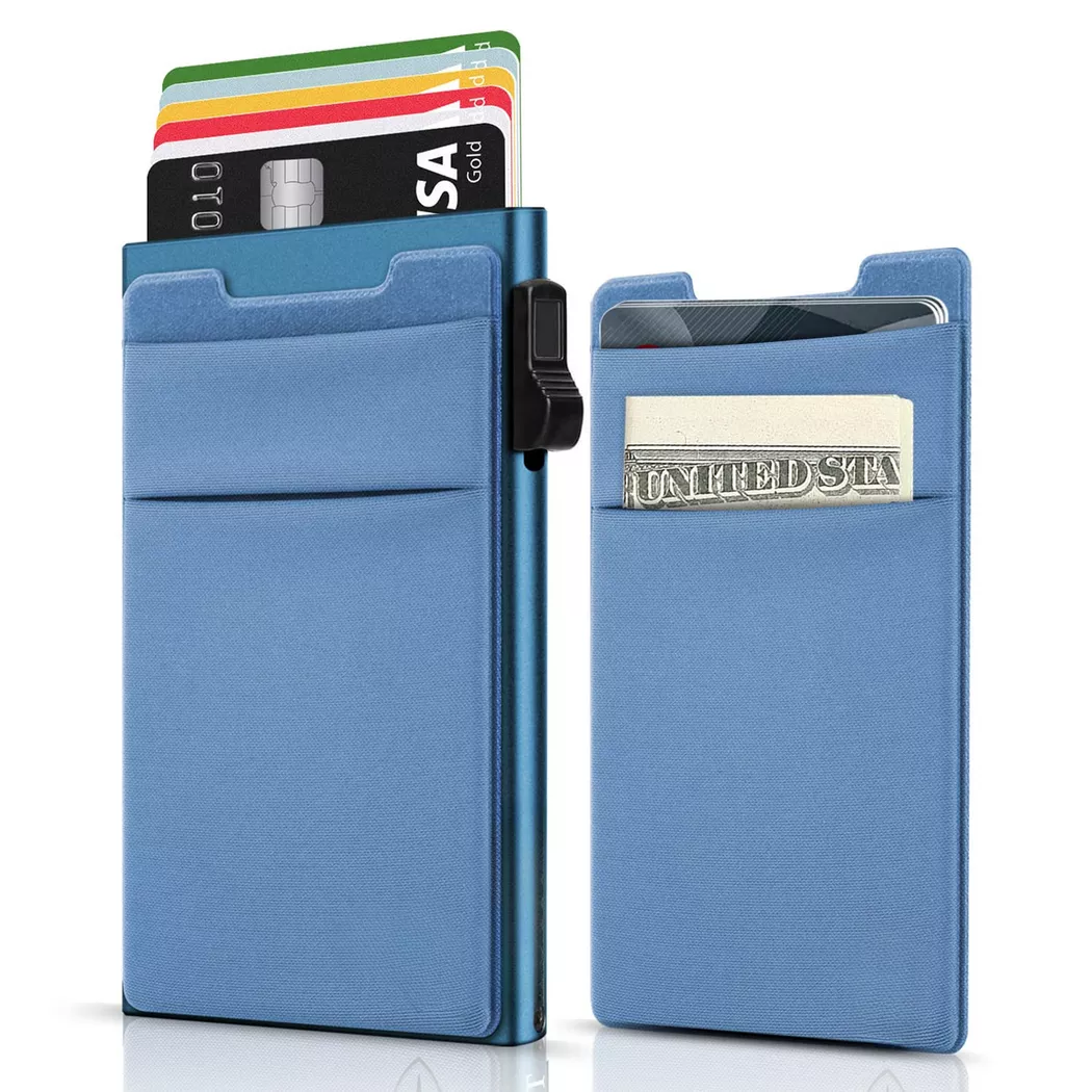 Only-bags.store - Minimalistische Brieftasche-RFID-Schutz-Kartenhalter-Pop-up-Brieftasche-Schlanker Kreditkartenhalter mit Münzfach, für Damen, Blau, Größe Onesize