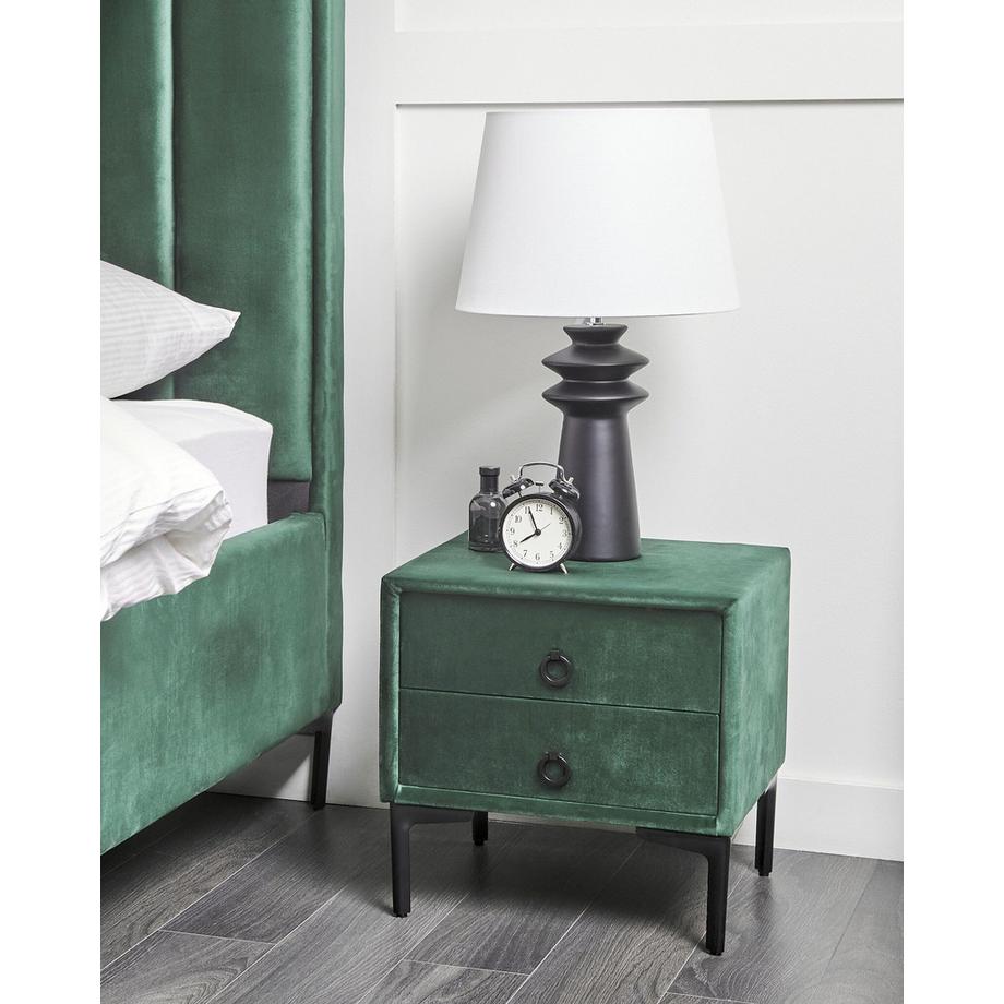 Beliani Table de nuit à 2 tiroirs en Velours Glamour SEZANNE  