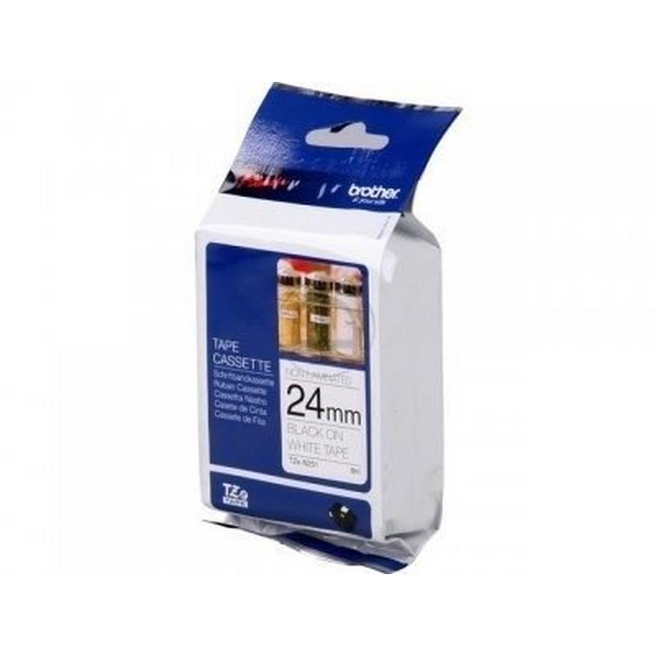 Nastro non laminato Brother TZe TZe-N251 Colore Nastro: Bianco Colore carattere:Nero 24 mm 8 m