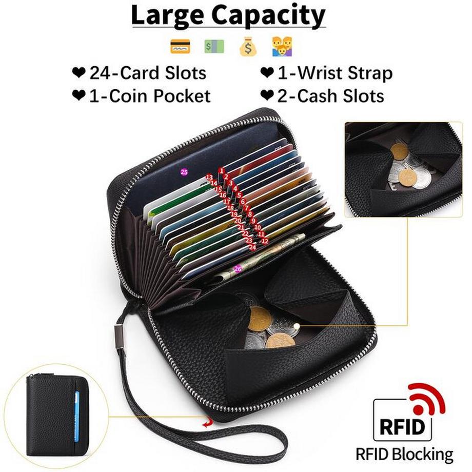 Only-bags.store Lederportemonnaie mit Reissverschluss und RFID-Schutz  