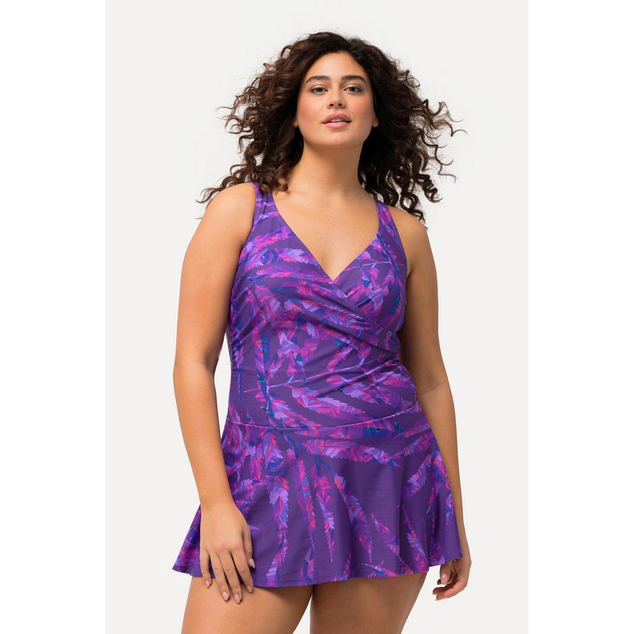 Ulla Popken Robe de bain imprimé feuilles bonnets souples fronces  