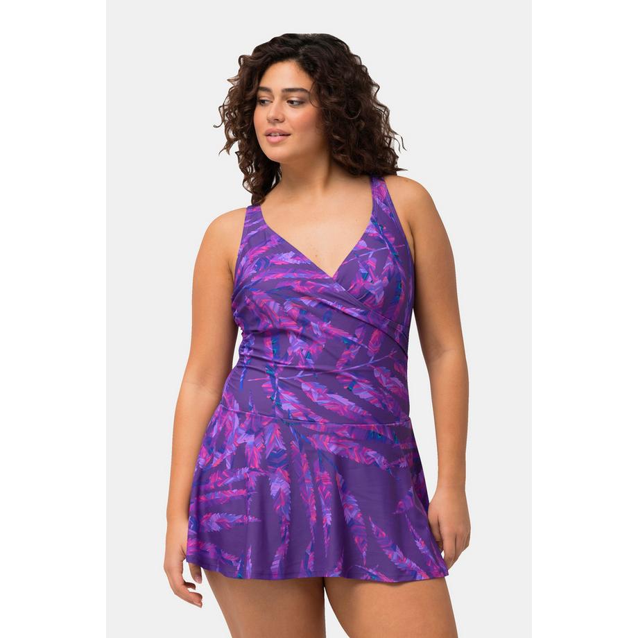 Ulla Popken Robe de bain imprimé feuilles bonnets souples fronces  