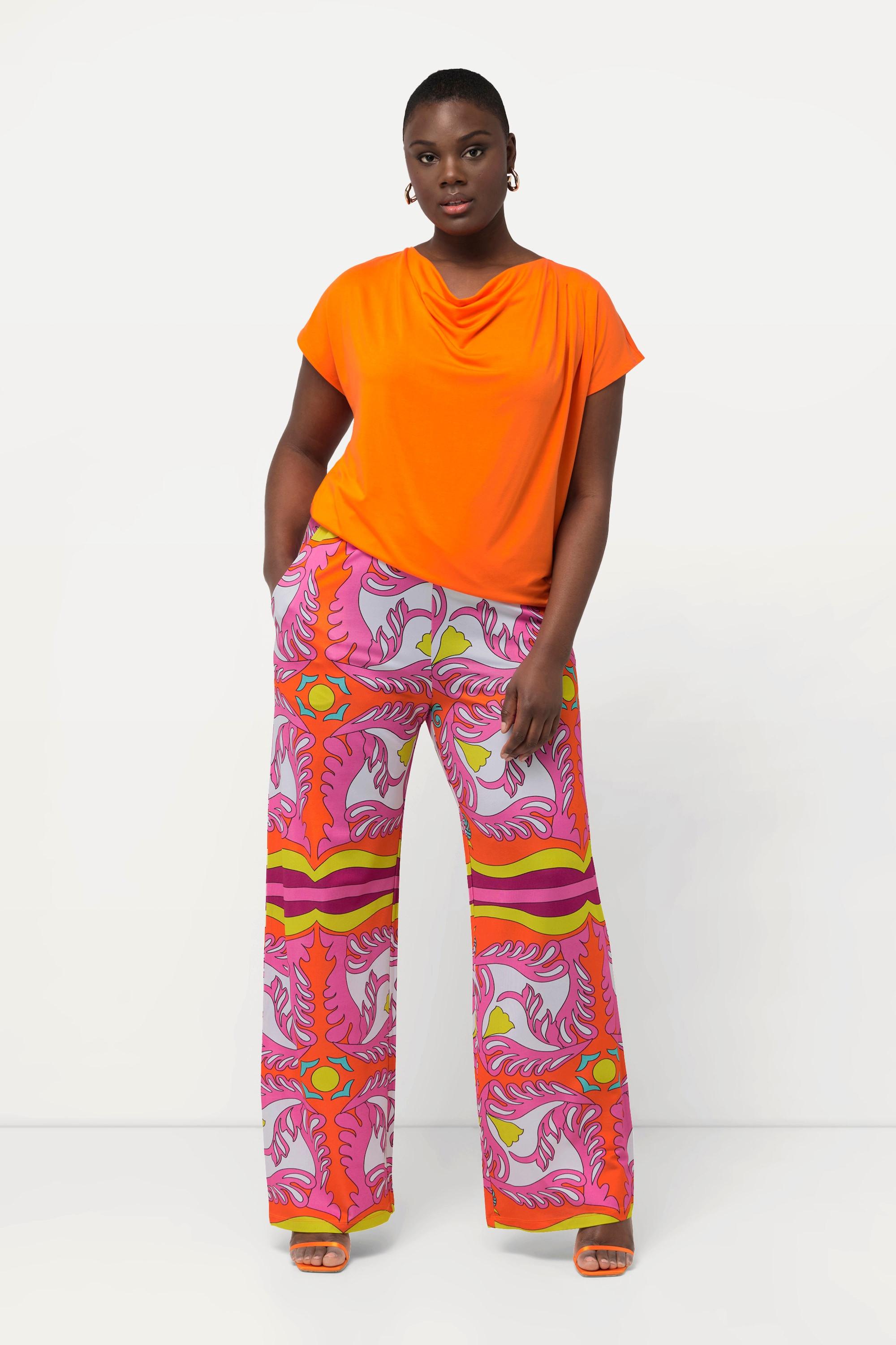 Ulla Popken Pantalon Slinky Jambe Large Jersey Piqué Taille Élastique  