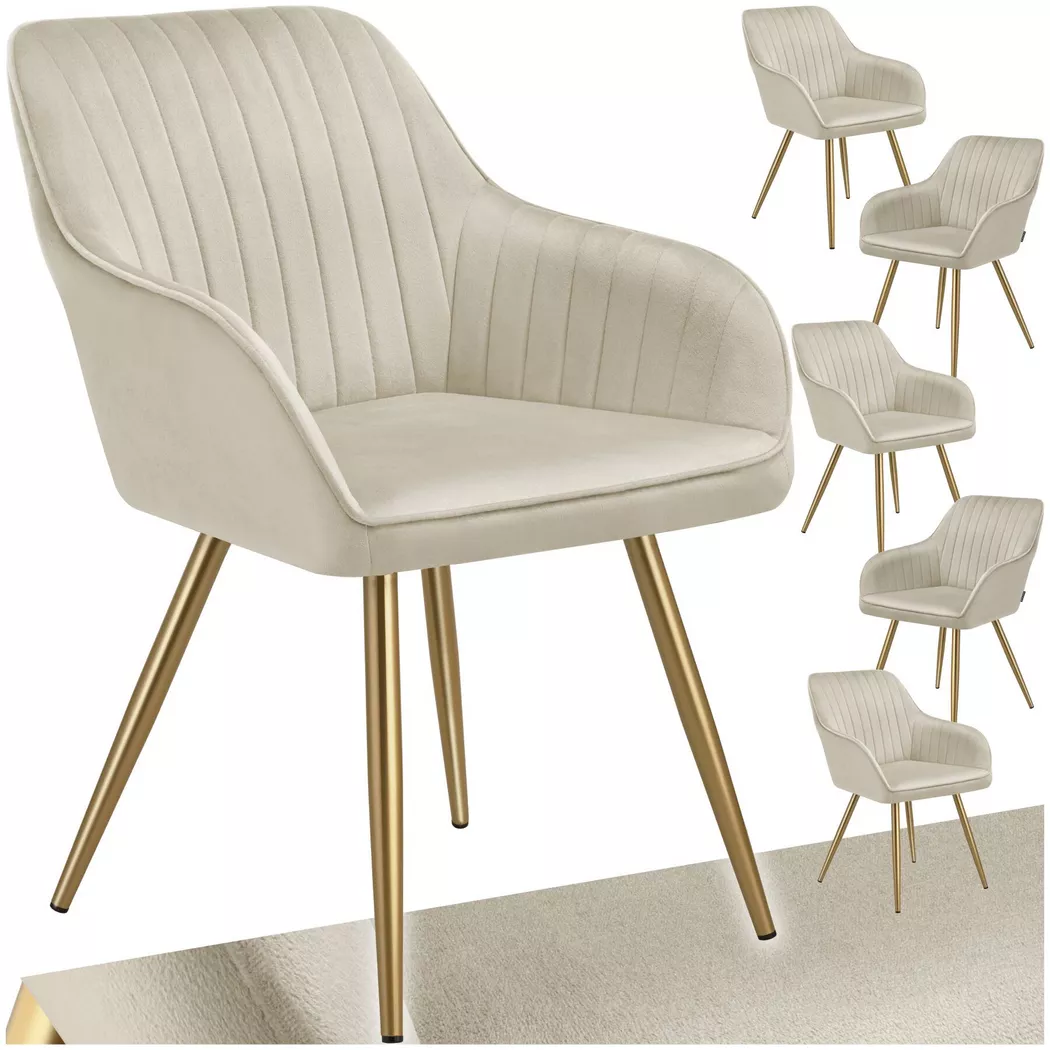 Tectake - Chaise de salle à manger MARILYN en velours matelassé et rembourré, 6 Stück, Creme