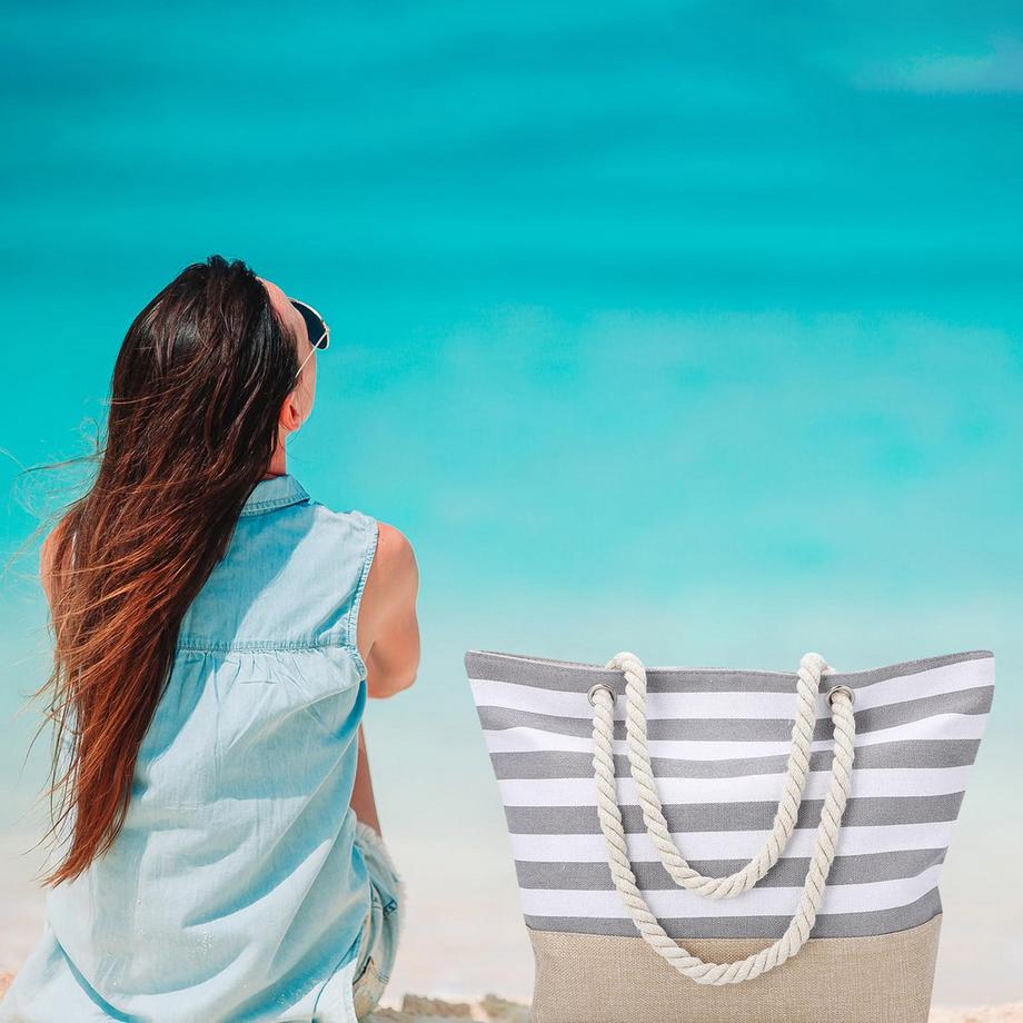 Only-bags.store Sac de plage rayé avec fermeture éclair imperméable pour piscine salle de sport pique-nique  