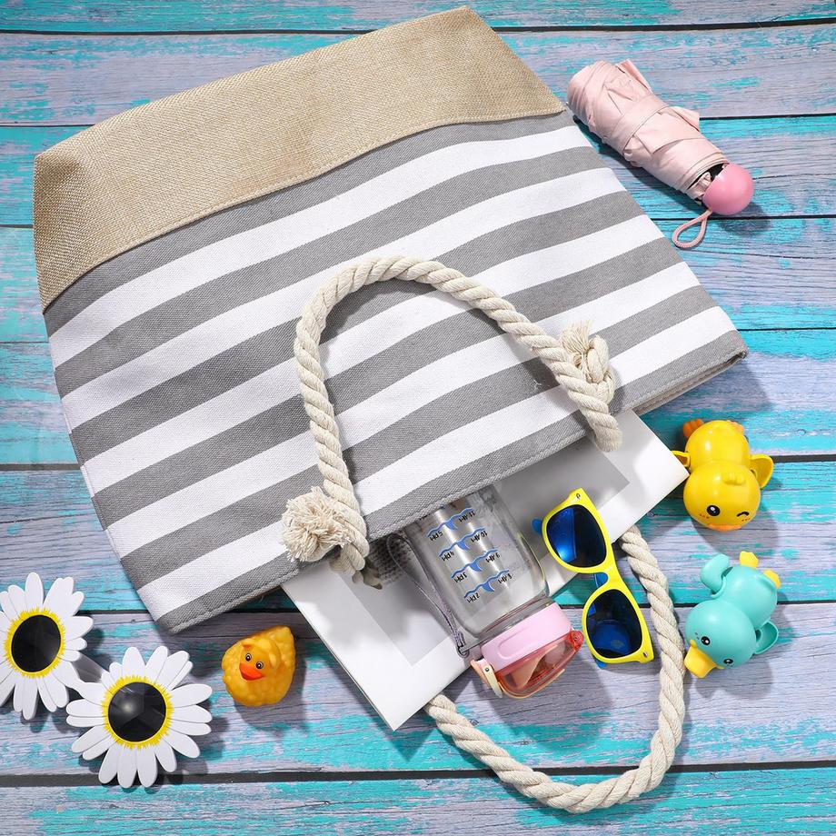 Only-bags.store Sac de plage rayé avec fermeture éclair imperméable pour piscine salle de sport pique-nique  