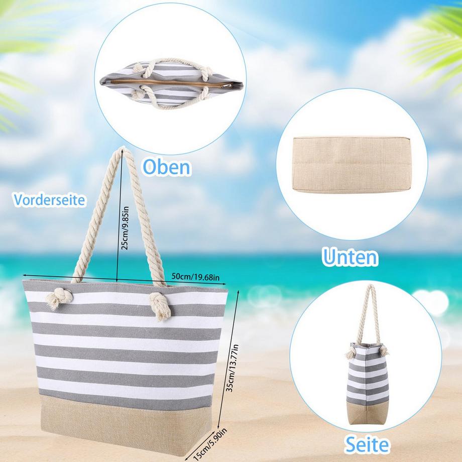 Only-bags.store Sac de plage rayé avec fermeture éclair imperméable pour piscine salle de sport pique-nique  