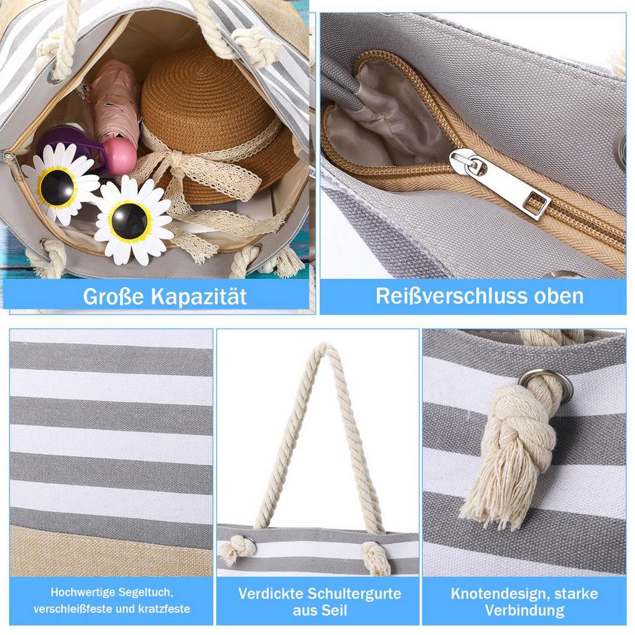 Only-bags.store Sac de plage rayé avec fermeture éclair imperméable pour piscine salle de sport pique-nique  