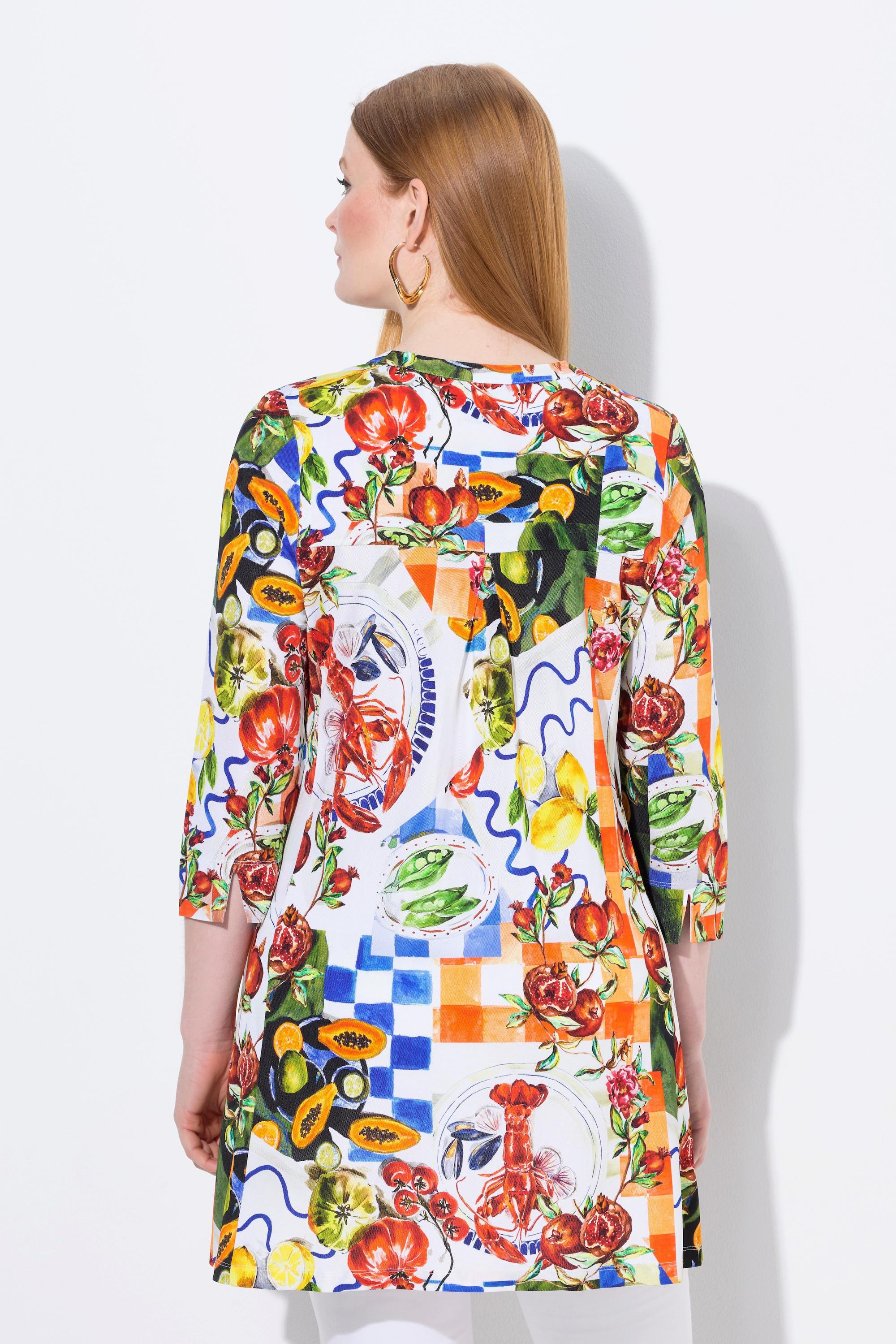 Ulla Popken Blusa Slinky Food Design Linea ad A Collo Alto Maniche 3/4  