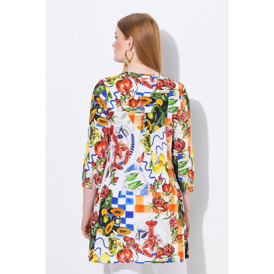 Ulla Popken Slinky Food Design A-Linie Bluse Stehkragen 3/4-Arm  