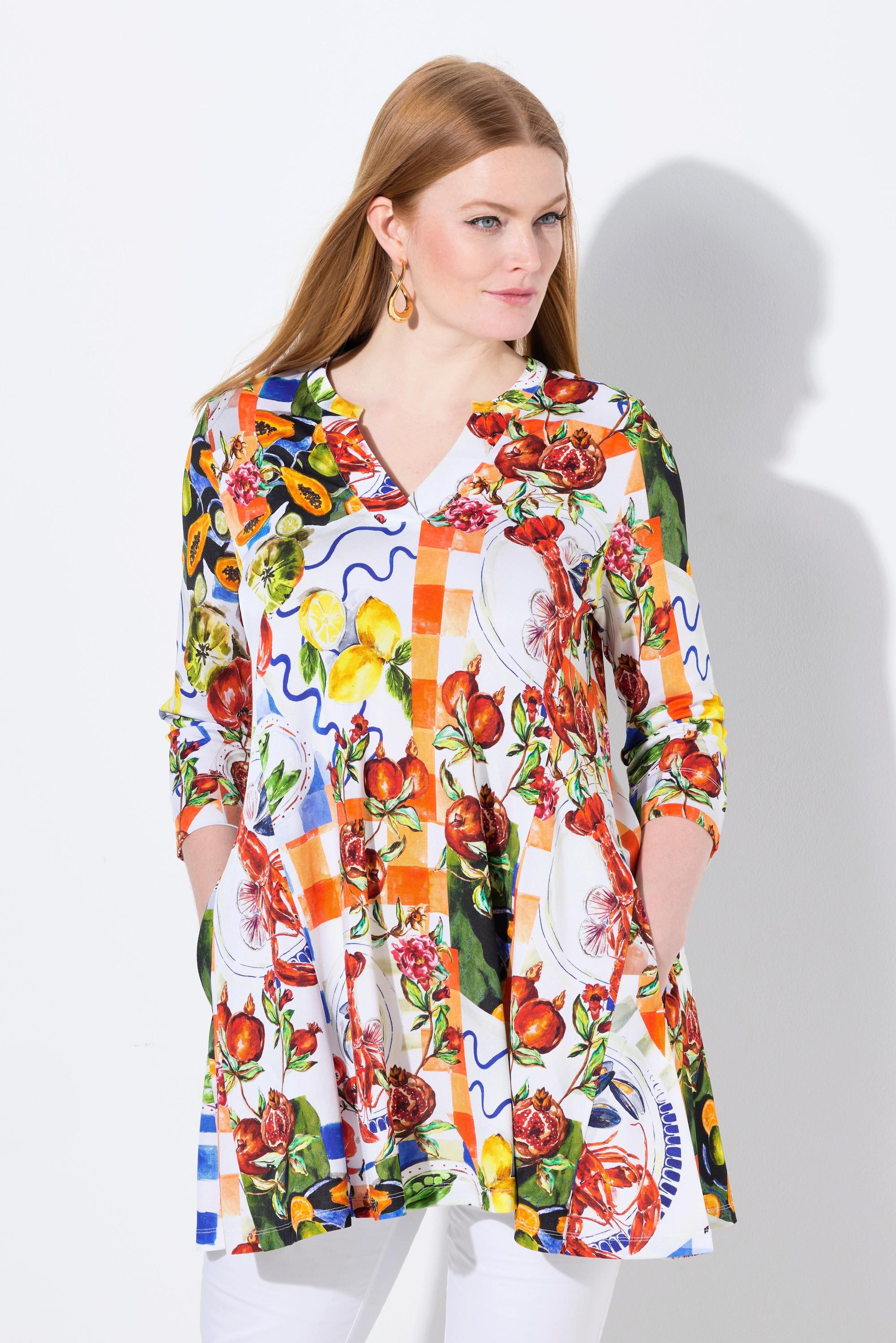 Ulla Popken Blusa Slinky Food Design Linea ad A Collo Alto Maniche 3/4  