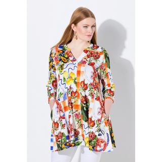 Ulla Popken Blusa Slinky Food Design Linea ad A Collo Alto Maniche 3/4  