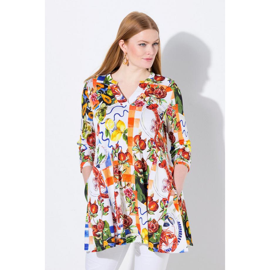 Ulla Popken Slinky Food Design A-Linie Bluse Stehkragen 3/4-Arm  