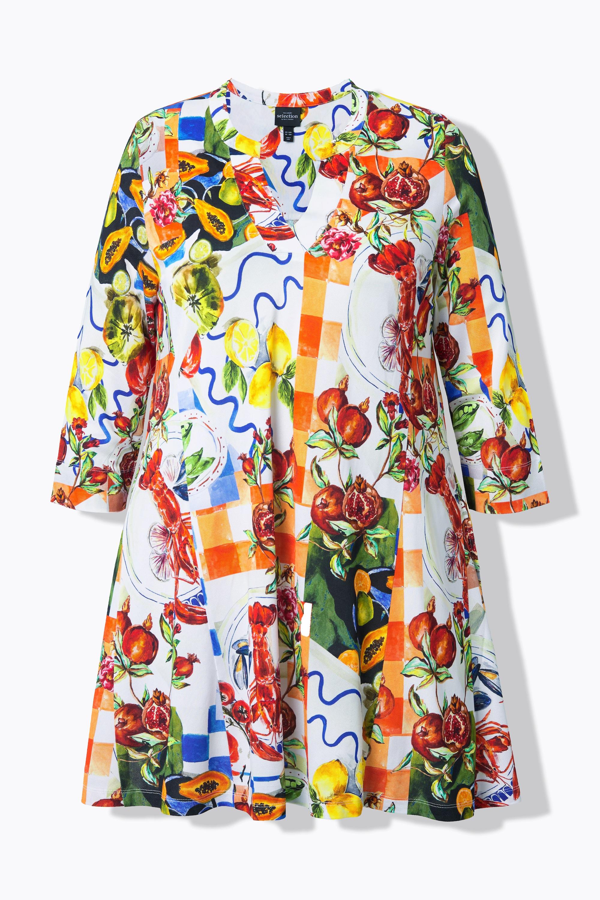 Ulla Popken Blusa Slinky Food Design Linea ad A Collo Alto Maniche 3/4  