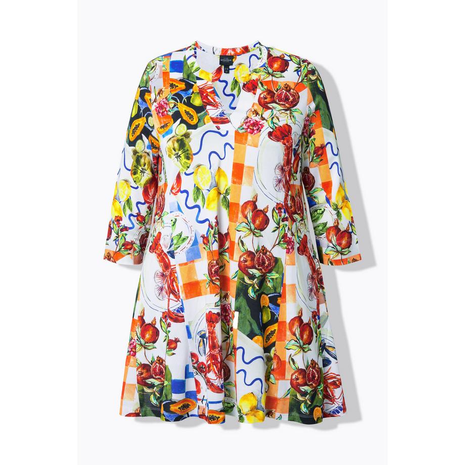 Ulla Popken Slinky Food Design A-Linie Bluse Stehkragen 3/4-Arm  