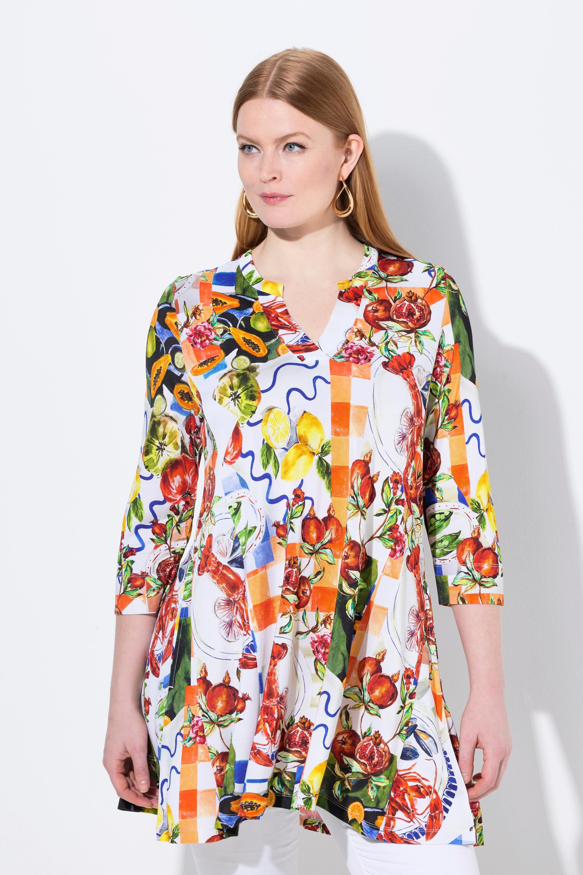 Ulla Popken Blusa Slinky Food Design Linea ad A Collo Alto Maniche 3/4  