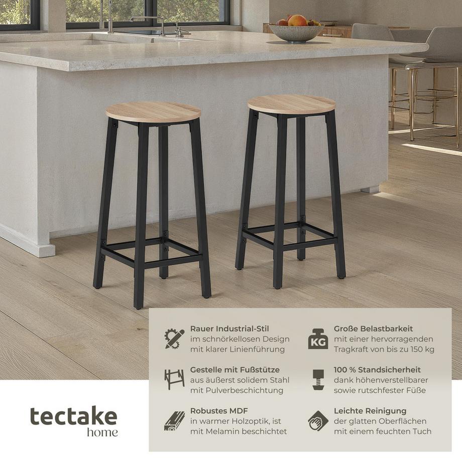 Tectake 2er Set Barhocker Corby Industrial Style Holz und Stahl  