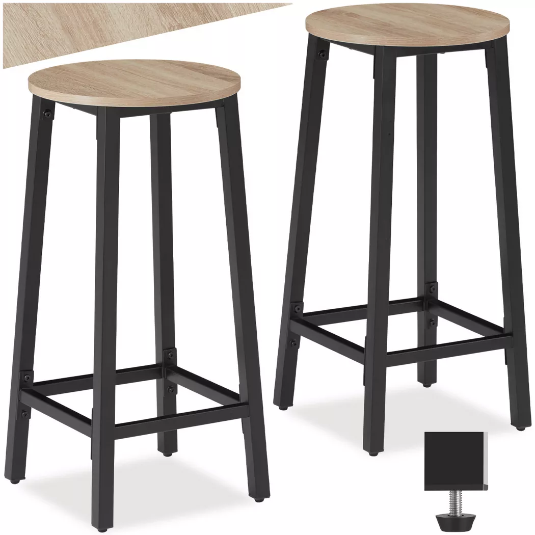 Tectake - Lot de 2 tabourets de bar en Bois et acier Hauteur d'assise 66 cm