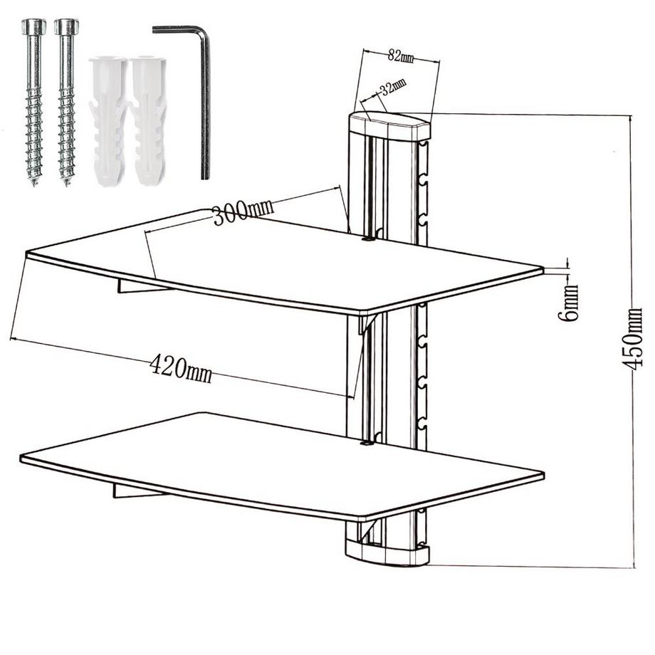 Tectake Supporto con fissaggio a parete e 2 ripiani per lettori DVD e ricevitori modello 3  