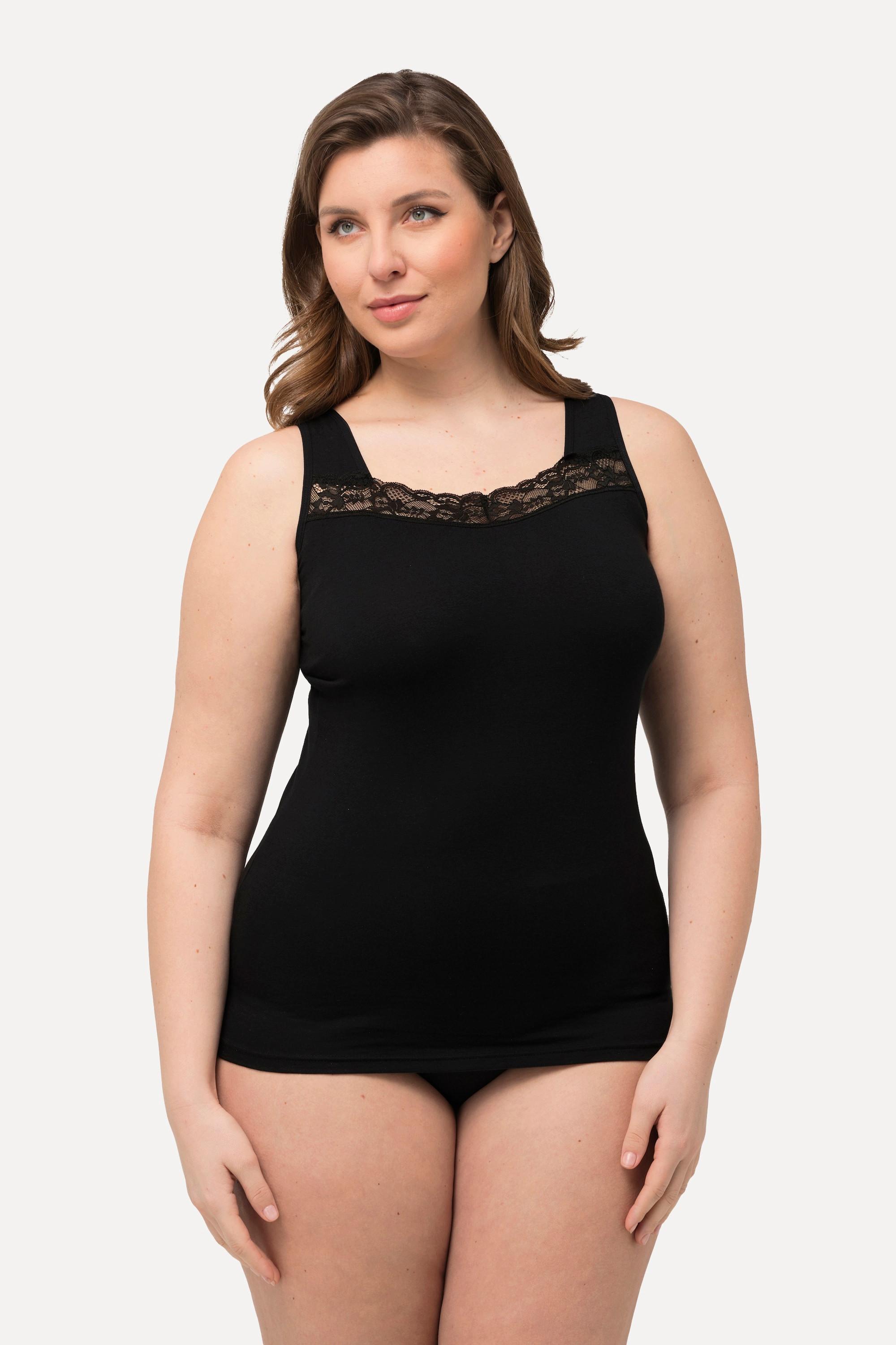 Ulla Popken  Maillot de corps coupe slim, avec dentelle et encolure carrée. Modal mélangé 