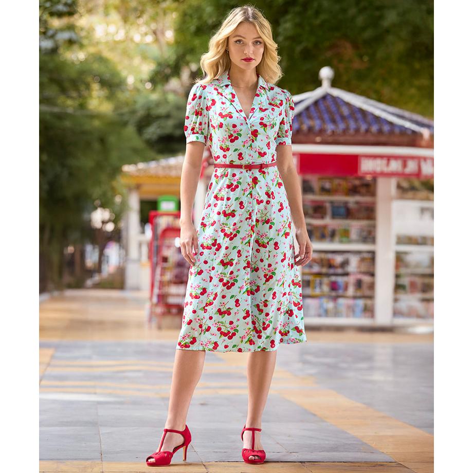 Joe Browns Robe Midi avec Ceinture et Imprimé Cerises  