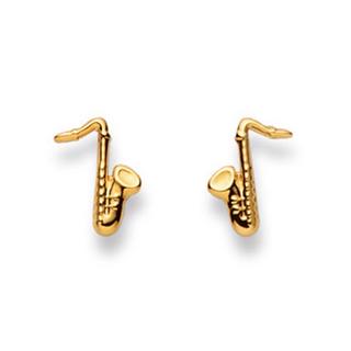 MUAU Schmuck  Clous d'oreilles saxophone or jaune 750, 11x8mm 