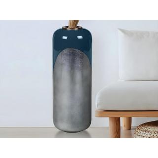 Vente-unique Grand vase en métal émaillé - D. 30 x H. 82 cm - Vert canard et argentée - PERLIN  
