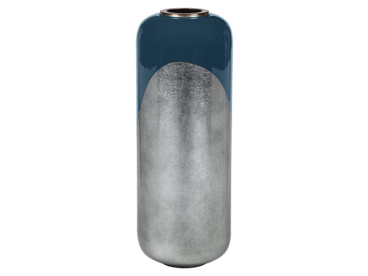 Vente-unique Große Vase - emailliertem Metall - D 30 x H 82 cm - Schwarz & Blattsilber-Optik - PERLIN  